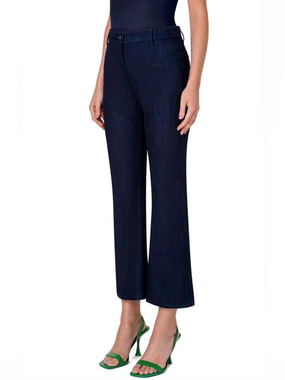 Akris Punto Cali Stretch Crop Bootcut Denim Jeans in Dark Blue Size 8, 5 Pocket